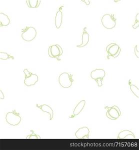 Line seamless vegetable background vector flat illustration. Modern seamless texture background design with line silhouette vegetable in green and white colors for wrapping paper, restaurant wallpaper. Line seamless vegetable background vector design