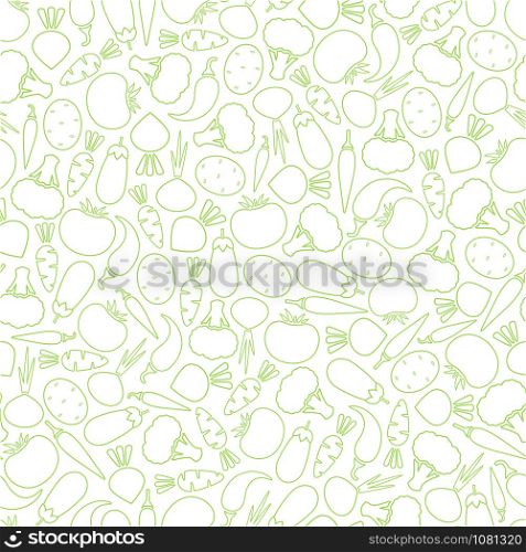 Line silhouette seamless vegetable pattern vector flat illustration. Modern seamless texture food pattern design with autumn line vegetable in green and white colors for diet decor, vintage wallpaper. Line silhouette seamless vegetable pattern design