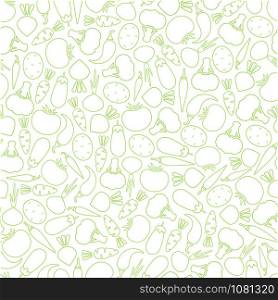 Line silhouette seamless vegetable pattern vector flat illustration. Modern seamless texture food pattern design with autumn line vegetable in green and white colors for diet decor, vintage wallpaper. Line silhouette seamless vegetable pattern design