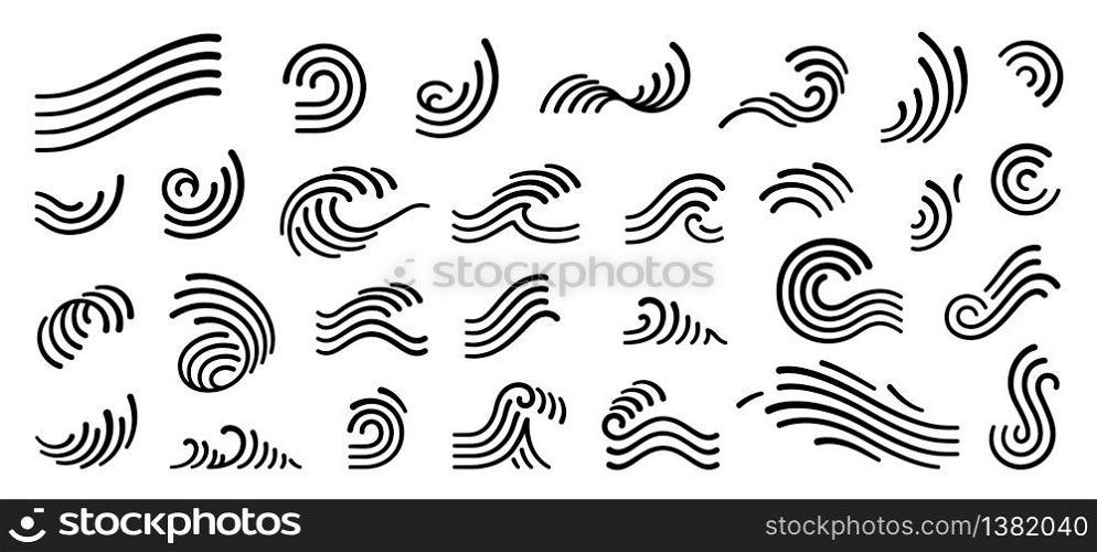 Line stripe for logo design and decoration. Calligraphy brush silhouette wave symbol.