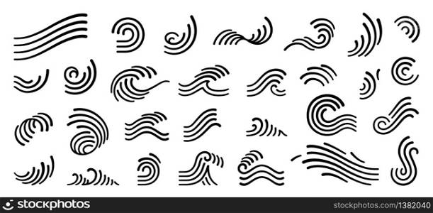 Line stripe for logo design and decoration. Calligraphy brush silhouette wave symbol.