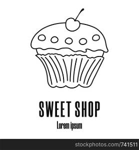 Line style icon of a cupcake. Sweet shop, bakery, pastry logo. Clean and modern vector illustration.