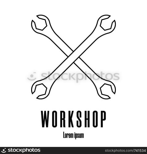 Line style icon of crossed wrenches. Workshop, mechanic, repair service logo template. Clean and modern vector illustration.