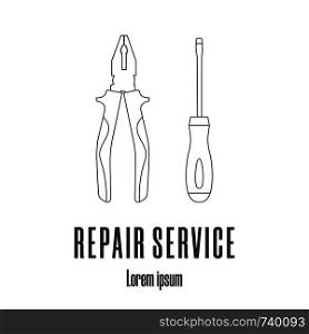 Line style icons of a screwdriver and pliers. Repair service logo. Clean and modern vector illustration.