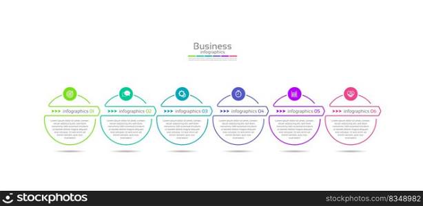 Line style infographic business template design with 6 step