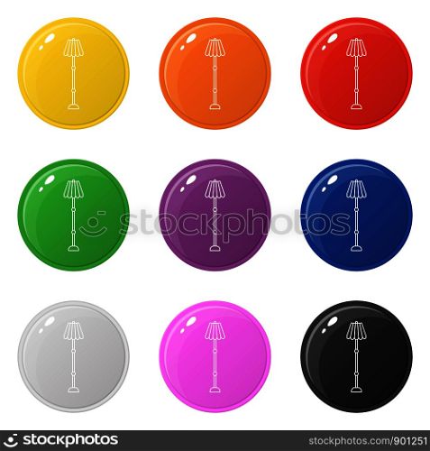 Line style lamp icons set 9 colors isolated on white. Collection of glossy round colorful buttons. Vector illustration for any design.