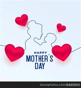 line style mothers day card with 3d red hearts