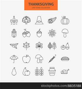 Line thanksgiving day holiday icons big set vector image