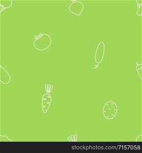 Line vegetable seamless background vector flat illustration. Fresh food background in white and green color with season vegetable silhouette seamless element for wrapping paper or restaurant wallpaper. Line season vegetable seamless background design