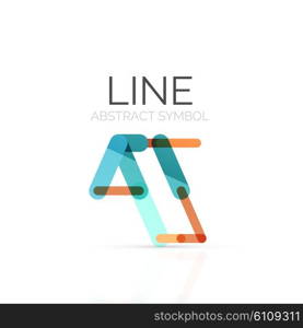 Linear abstract logo, connected multicolored segments of lines geometrical figure. Vector wire business icon isolated on white