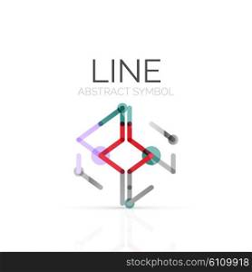 Linear abstract logo, connected multicolored segments of lines geometrical figure. Vector wire business icon isolated on white
