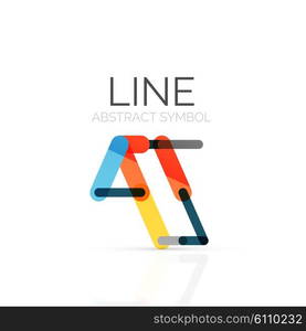 Linear abstract logo, connected multicolored segments of lines geometrical figure. Vector wire business icon isolated on white