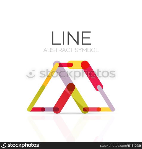 Linear abstract logo, connected multicolored segments of lines geometrical figure. Vector wire business icon isolated on white