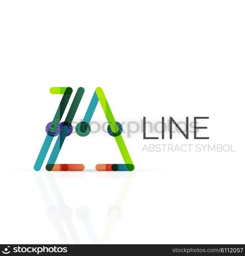 Linear abstract logo, connected multicolored segments of lines geometrical figure. Vector wire business icon isolated on white