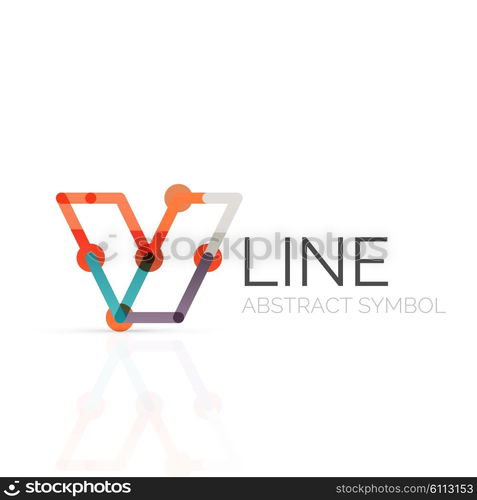 Linear abstract logo, connected multicolored segments of lines geometrical figure. Vector wire business icon isolated on white