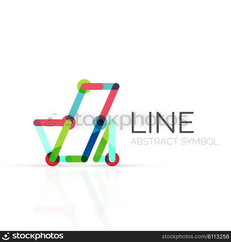 Linear abstract logo, connected multicolored segments of lines geometrical figure. Vector wire business icon isolated on white