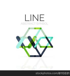 Linear abstract logo, connected multicolored segments of lines geometrical figure. Vector wire business icon isolated on white