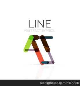 Linear abstract logo, connected multicolored segments of lines geometrical figure. Vector wire business icon isolated on white