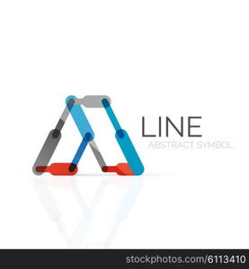 Linear abstract logo, connected multicolored segments of lines geometrical figure. Vector wire business icon isolated on white