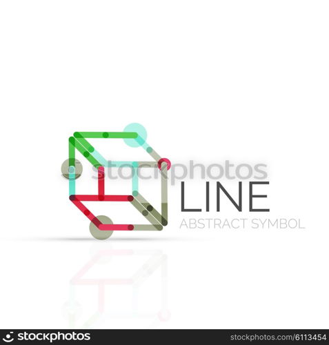 Linear abstract logo, connected multicolored segments of lines geometrical figure. Vector wire business icon isolated on white