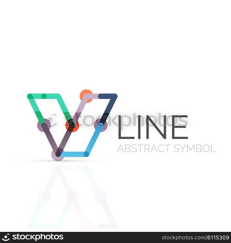 Linear abstract logo, connected multicolored segments of lines geometrical figure. Vector wire business icon isolated on white