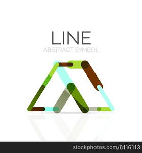 Linear abstract logo, connected multicolored segments of lines geometrical figure. Vector wire business icon isolated on white