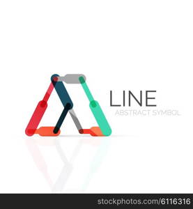 Linear abstract logo, connected multicolored segments of lines geometrical figure. Vector wire business icon isolated on white