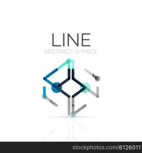 Linear abstract logo, connected multicolored segments of lines geometrical figure. Vector wire business icon isolated on white