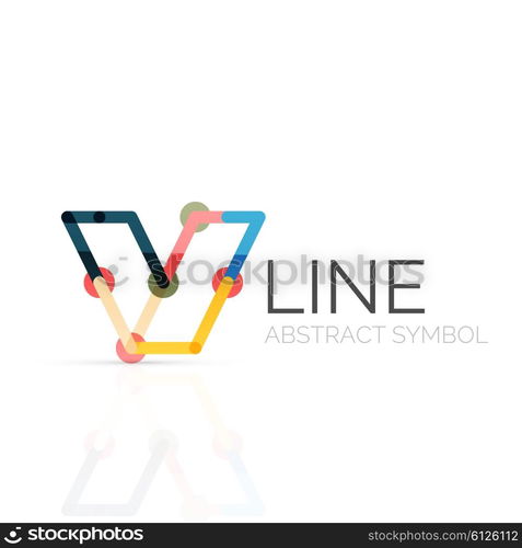 Linear abstract logo, connected multicolored segments of lines geometrical figure. Vector wire business icon isolated on white