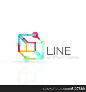Linear abstract logo, connected multicolored segments of lines geometrical figure. Vector wire business icon isolated on white