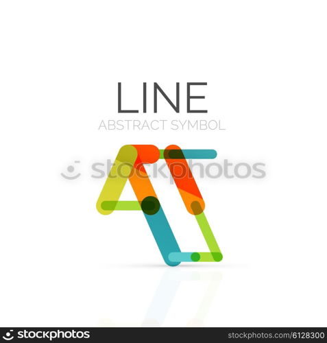 Linear abstract logo, connected multicolored segments of lines geometrical figure. Vector wire business icon isolated on white