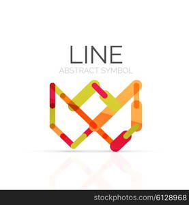 Linear abstract logo, connected multicolored segments of lines geometrical figure. Vector wire business icon isolated on white