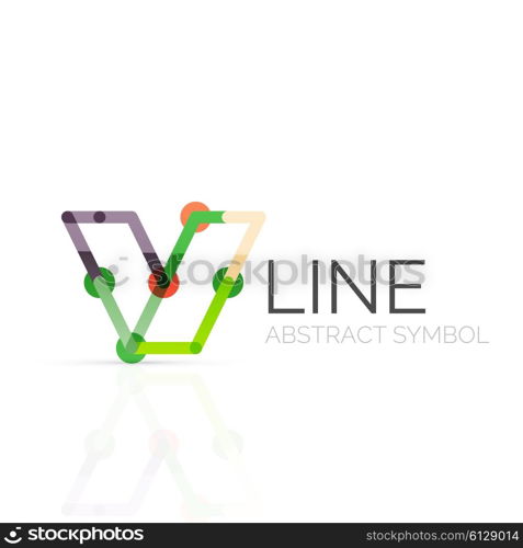 Linear abstract logo, connected multicolored segments of lines geometrical figure. Vector wire business icon isolated on white