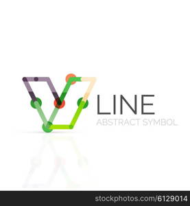 Linear abstract logo, connected multicolored segments of lines geometrical figure. Vector wire business icon isolated on white