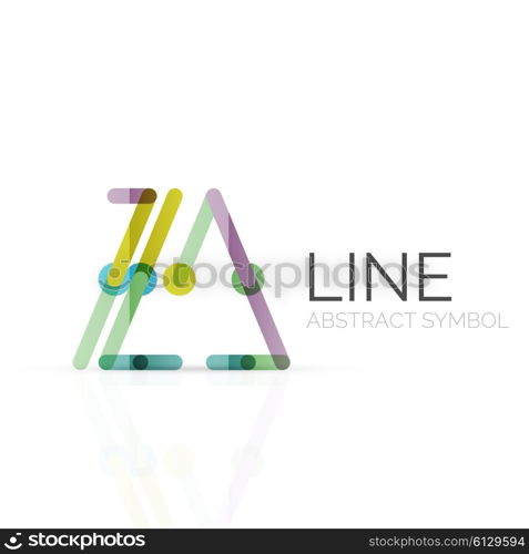 Linear abstract logo, connected multicolored segments of lines geometrical figure. Vector wire business icon isolated on white