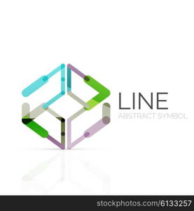 Linear abstract logo, connected multicolored segments of lines geometrical figure. Vector wire business icon isolated on white