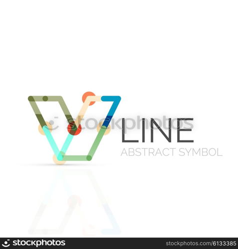 Linear abstract logo, connected multicolored segments of lines geometrical figure. Vector wire business icon isolated on white