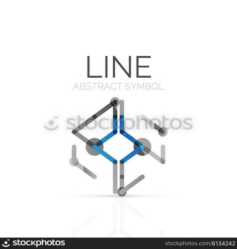 Linear abstract logo, connected multicolored segments of lines geometrical figure. Vector wire business icon isolated on white