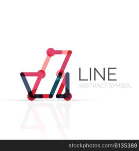 Linear abstract logo, connected multicolored segments of lines geometrical figure. Vector wire business icon isolated on white