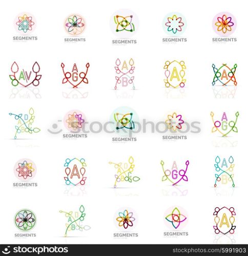 Linear abstract logos letters, swirls. Vector set