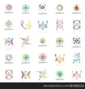 Linear abstract logos letters, swirls. Vector set