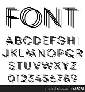 Linear alphabet font. Letters and numbers line design. Vector illustration.. Linear alphabet font. Letters and numbers line design
