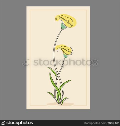 Linear calla flower for interior decoration or painting. Flat style.