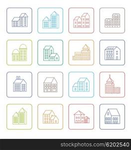 Linear city icons. City icons. Linear city icons. Set of icons and symbols of the city