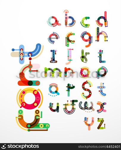 Linear design font, alphabet created with minimal lines connected, cartoon constructor