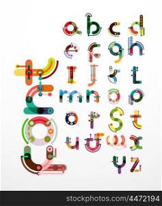 Linear design font, alphabet created with minimal lines connected, cartoon constructor