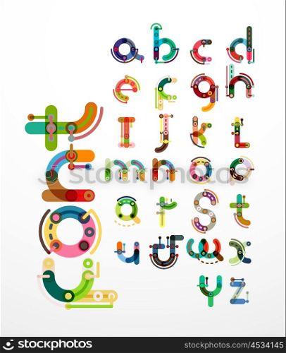 Linear design font, alphabet created with minimal lines connected, cartoon constructor