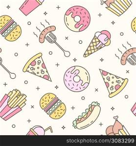 Linear Flat fast food icons seamless pattern