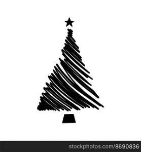 Linear hand drawn christmas tree vector illustration. Stylized conifer isolated on white background