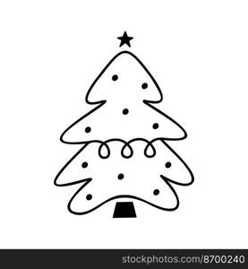 Linear hand drawn christmas tree vector illustration. Stylized conifer isolated on white background